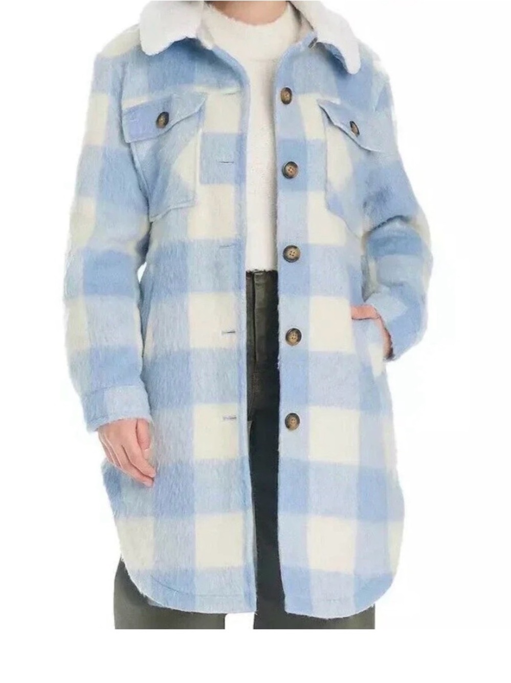 Ugg Koolaburra Blue & White Teddy Plaid Button-Front Coat